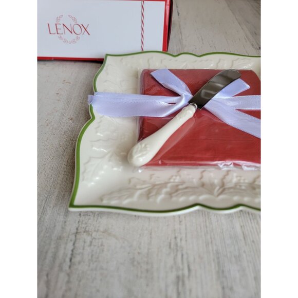 Lenox hosting holidays carved Square tray knife napkins set Xmas decor - Picture 4 of 8